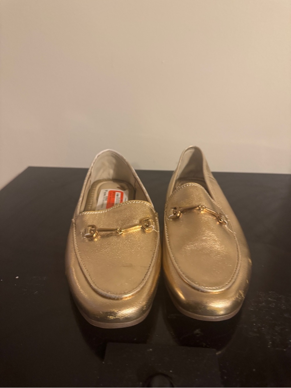 Girls' Metallic Gold Slip-On Loafers with Decorative Bit